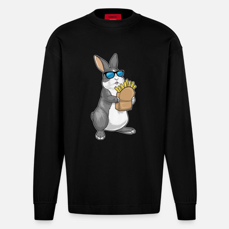 Frites lapin - Manches longues bio épais oversize fabriqué en UE - SOLID BLACK