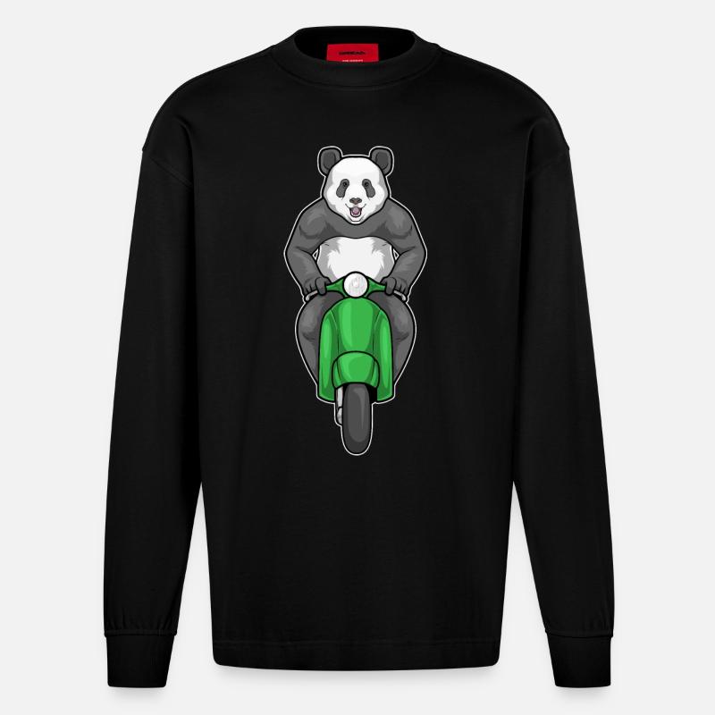 Panda Motorroller - Heavyweight Oversized Organic Langarmshirt Made in EU - SOLID BLACK