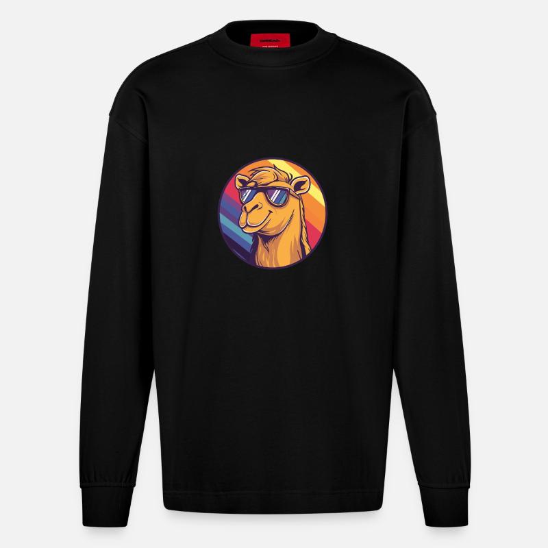 Kamel Comic Cool Sommer - Heavyweight Oversized Organic Langarmshirt Made in EU - SOLID BLACK