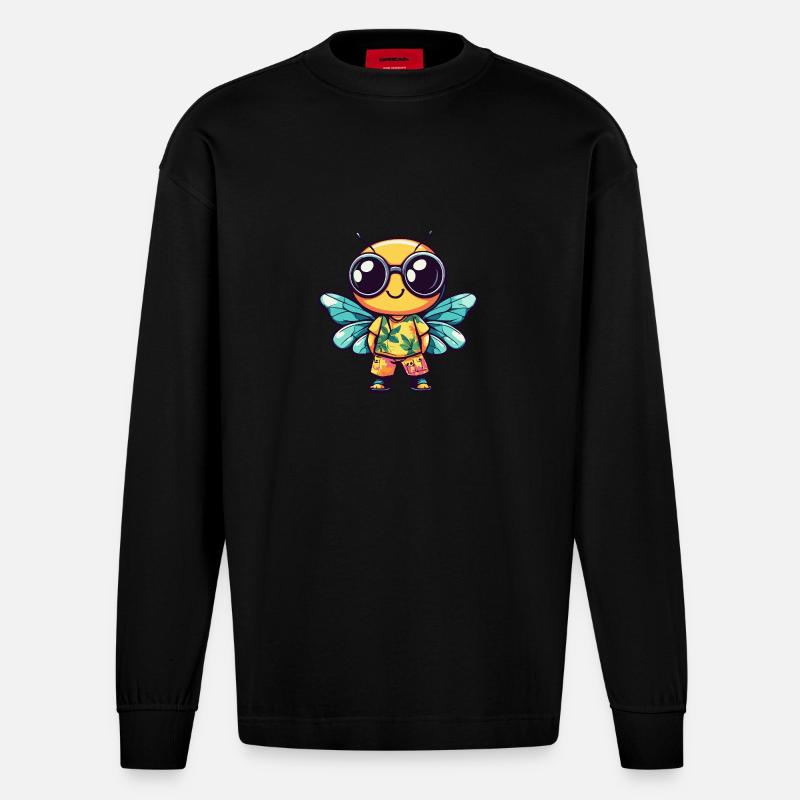 Libelle Comic Urlaub - Heavyweight Oversized Organic Langarmshirt Made in EU - SOLID BLACK