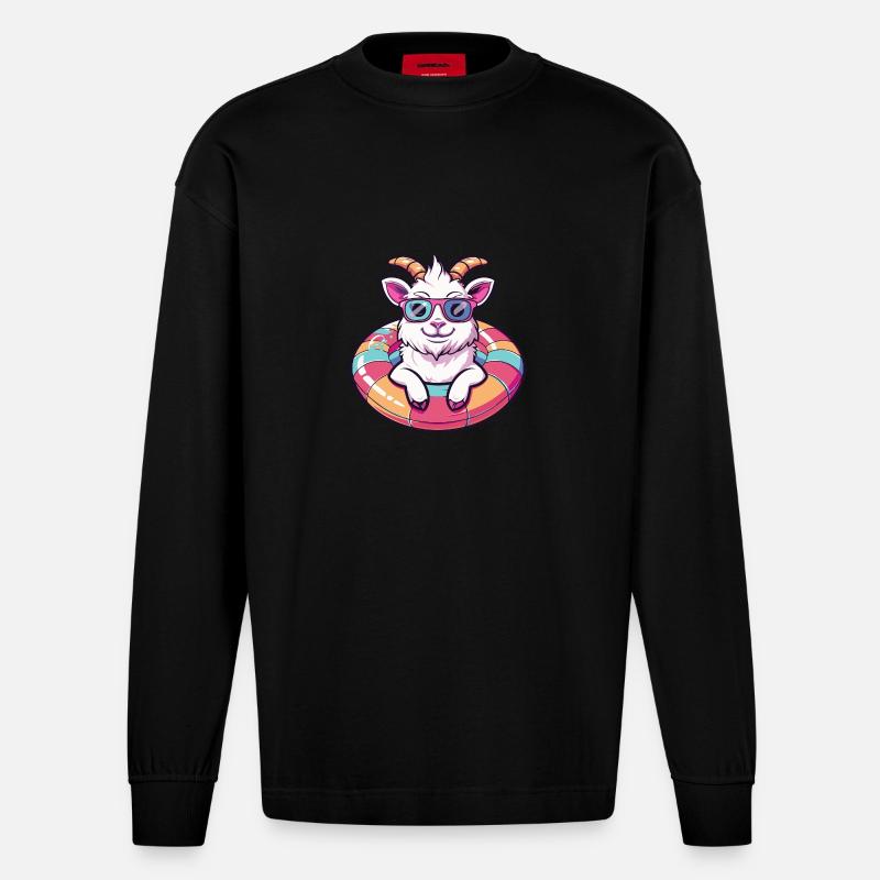 Bergziege Comic Cool - Heavyweight Oversized Organic Langarmshirt Made in EU - SOLID BLACK