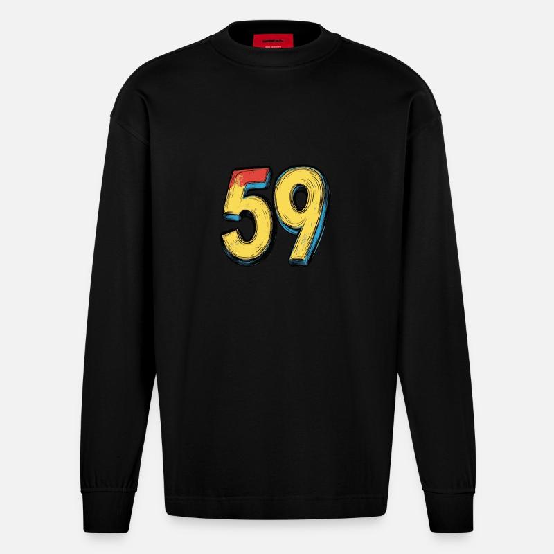 59 Symbole numérique - Manches longues bio épais oversize fabriqué en UE - SOLID BLACK