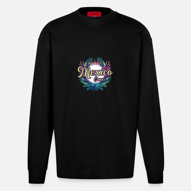Vacances Mexique Crew - Manches longues bio épais oversize fabriqué en UE - SOLID BLACK