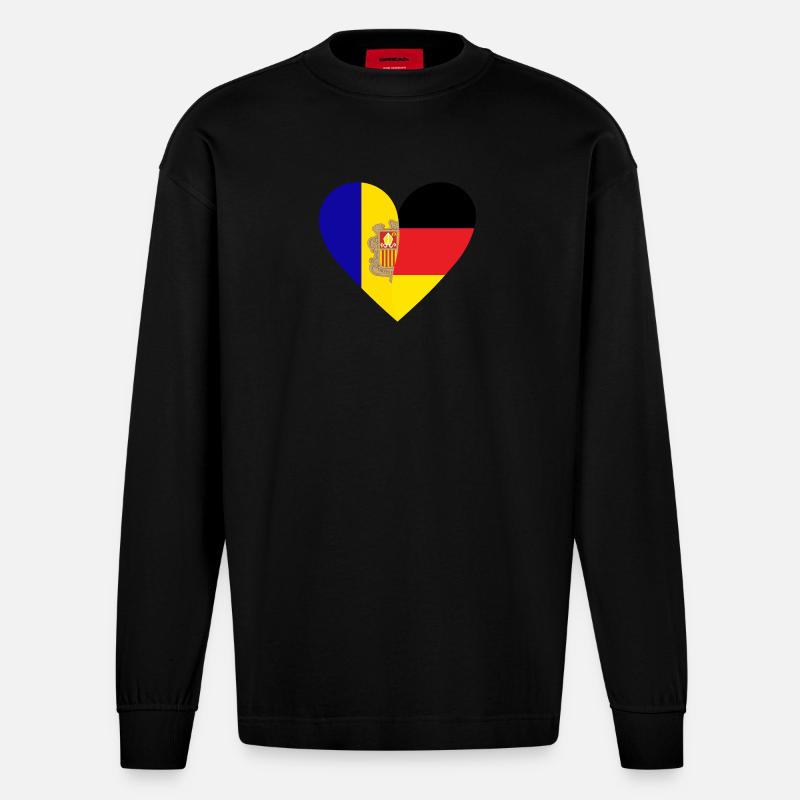 Andorre Allemagne Cœur - Manches longues bio épais oversize fabriqué en UE - SOLID BLACK