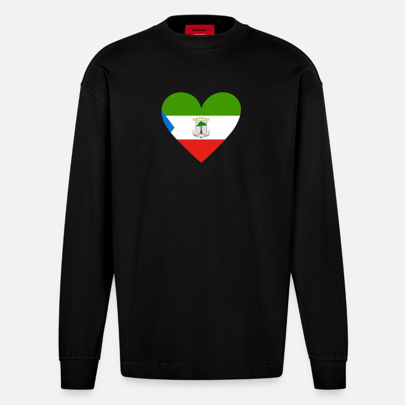 Equatorial Guinea Heart - Heavyweight Oversized Organic Longsleeve Shirt Made in EU - SOLID BLACK