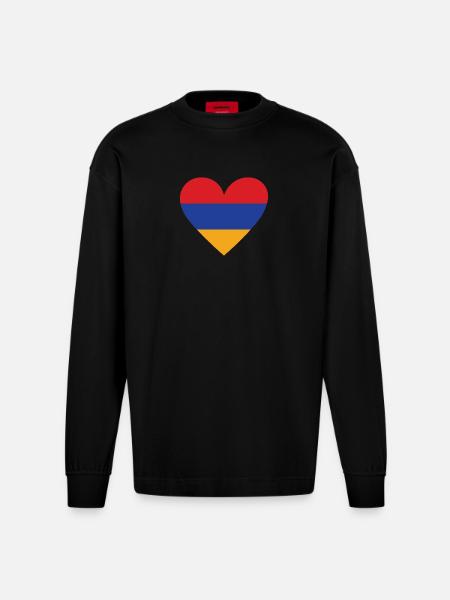 Armenia Heart - Heavyweight Oversized Organic Longsleeve Shirt Made in EU - SOLID BLACK