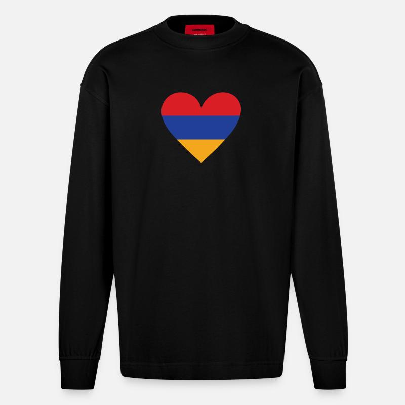 Armenia Heart - Heavyweight Oversized Organic Longsleeve Shirt Made in EU - SOLID BLACK