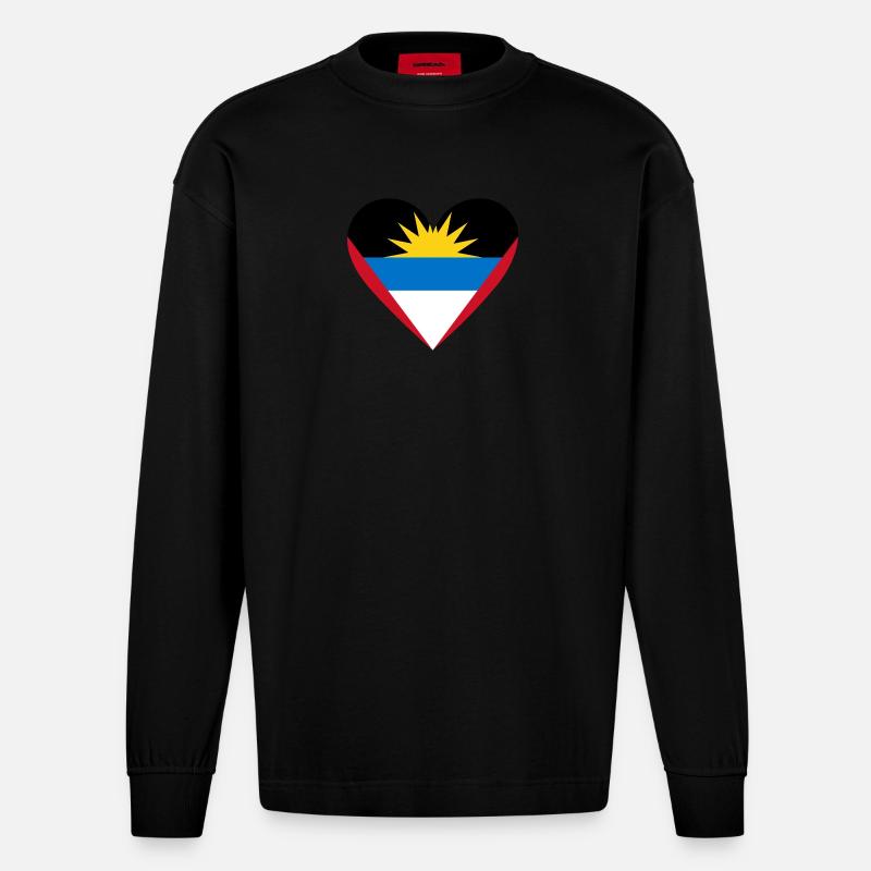 Antigua and Barbuda Heart - Heavyweight Oversized Organic Longsleeve Shirt Made in EU - SOLID BLACK