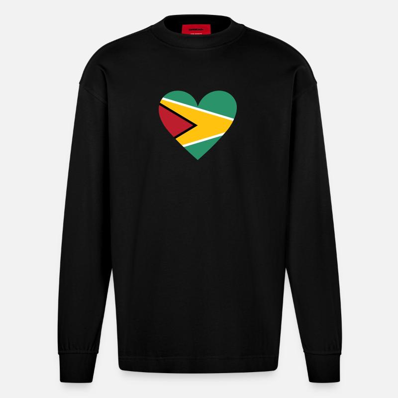 Guyana Heart - Heavyweight Oversized Organic Langarmshirt Made in EU - SOLID BLACK