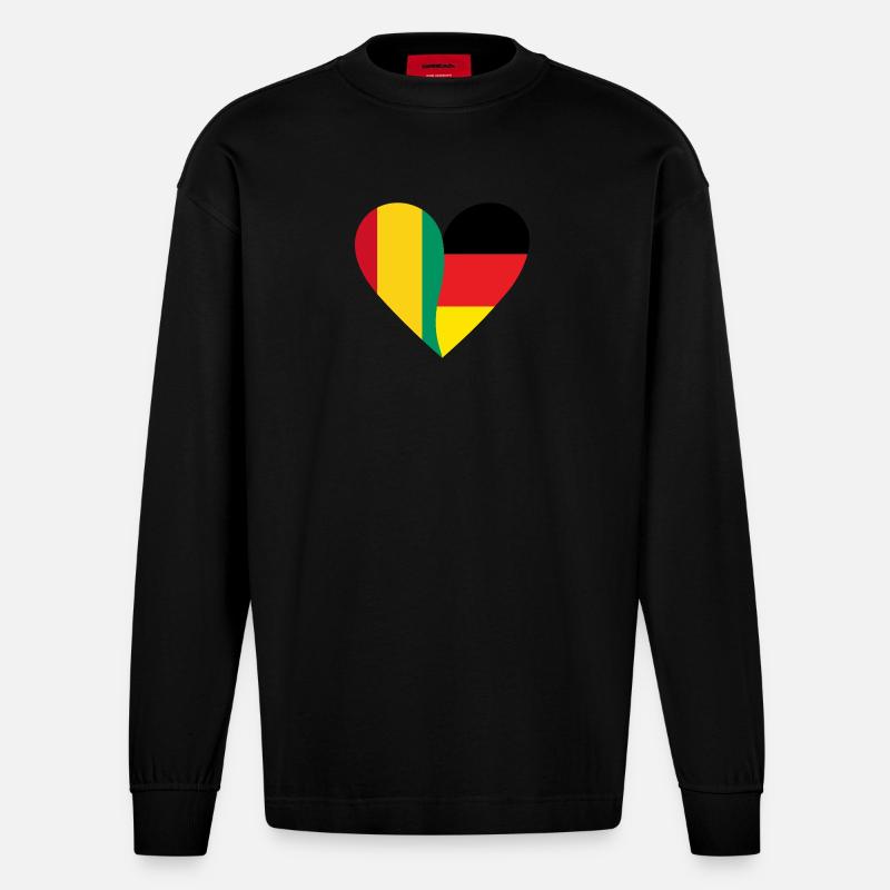 Guinea Germany Heart - Heavyweight Oversized Organic Langarmshirt Made in EU - SOLID BLACK