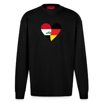 Irak Allemagne Cœur - Manches longues bio épais oversize fabriqué en UE - SOLID BLACK - Devant