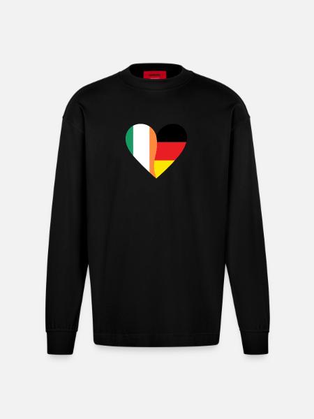 Ireland Germany Heart - Heavyweight Oversized Organic Longsleeve Shirt Made in EU - SOLID BLACK