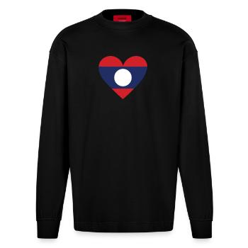Laos Heart - Heavyweight Oversized Organic Langarmshirt Made in EU - SOLID BLACK - Vorne
