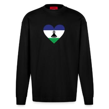 Lesotho Heart - Heavyweight Oversized Organic Langarmshirt Made in EU - SOLID BLACK - Vorne