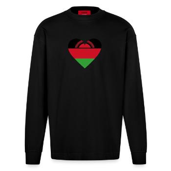 Malawi Heart - Heavyweight Oversized Organic Longsleeve Shirt Made in EU - SOLID BLACK - Front