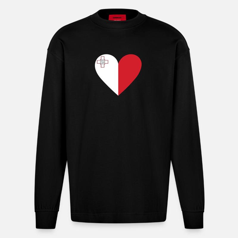 Malta Heart - Heavyweight Oversized Organic Langarmshirt Made in EU - SOLID BLACK