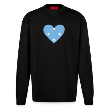 Micronesia Heart - Heavyweight Oversized Organic Langarmshirt Made in EU - SOLID BLACK - Vorne