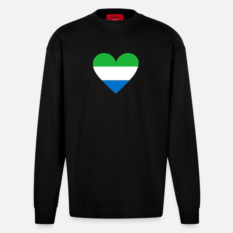 Sierra Leone Heart - Heavyweight Oversized Organic Langarmshirt Made in EU - SOLID BLACK