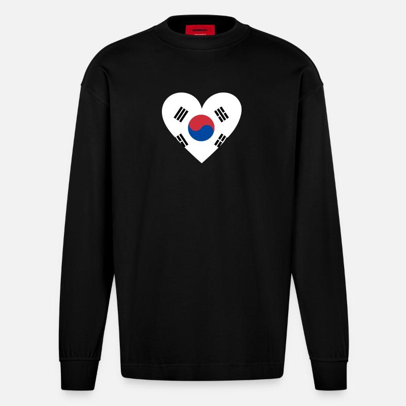Corée du Sud Cœur - Manches longues bio épais oversize fabriqué en UE - SOLID BLACK