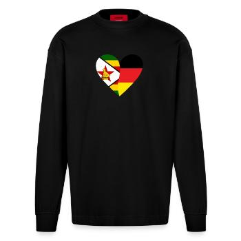 Zimbabwe Germany Heart - Heavyweight Oversized Organic Langarmshirt Made in EU - SOLID BLACK - Vorne