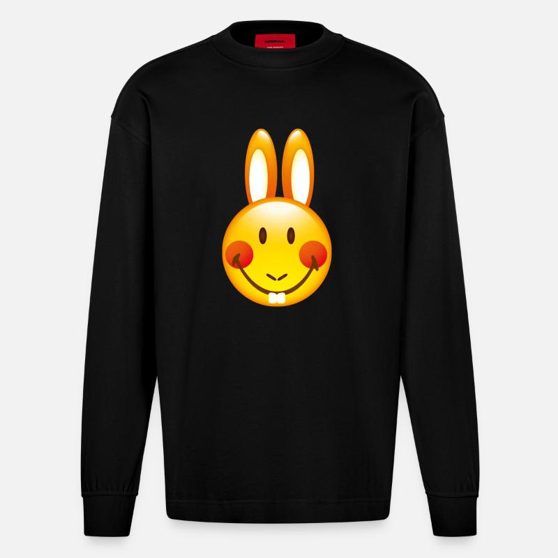 Smiley Bunny - Heavyweight Oversized Organic pitkähihainen paita Made in EU - SOLID BLACK