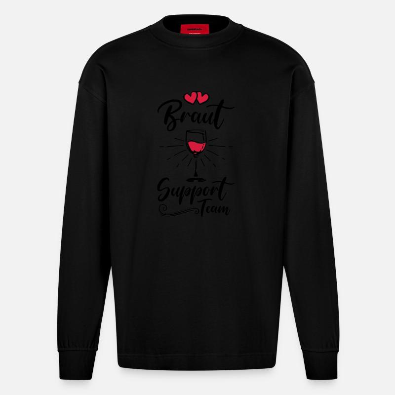 braut support team wein - Heavyweight Oversized Organic Langarmshirt Made in EU - SOLID BLACK