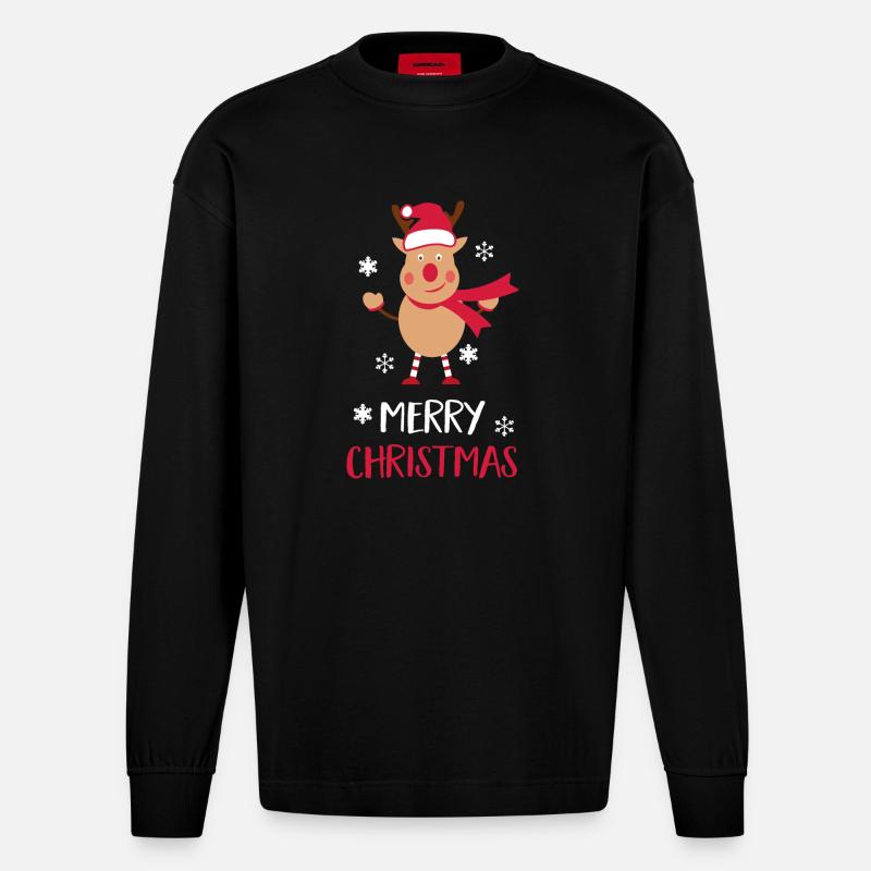 Joyeux Noël Orignal - Manches longues bio épais oversize fabriqué en UE - SOLID BLACK