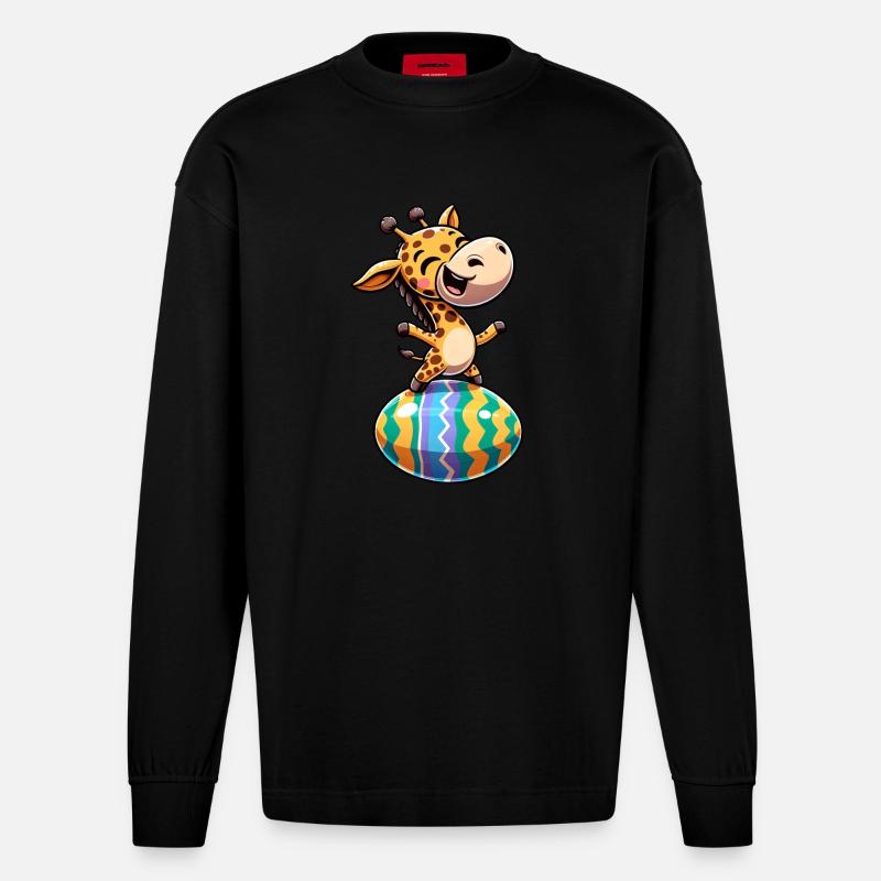 Easter Giraffe Dances, Dancer Egg - Heavyweight Oversized Organic Longsleeve Shirt Made in EU - SOLID BLACK