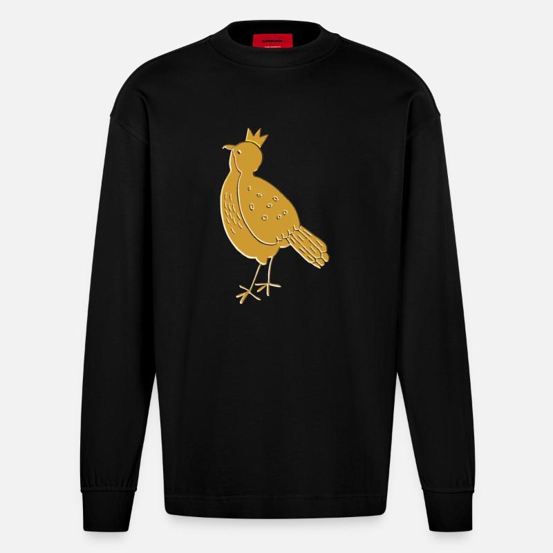 vogel ocker gold - Heavyweight Oversized Organic Langarmshirt Made in EU - SOLID BLACK
