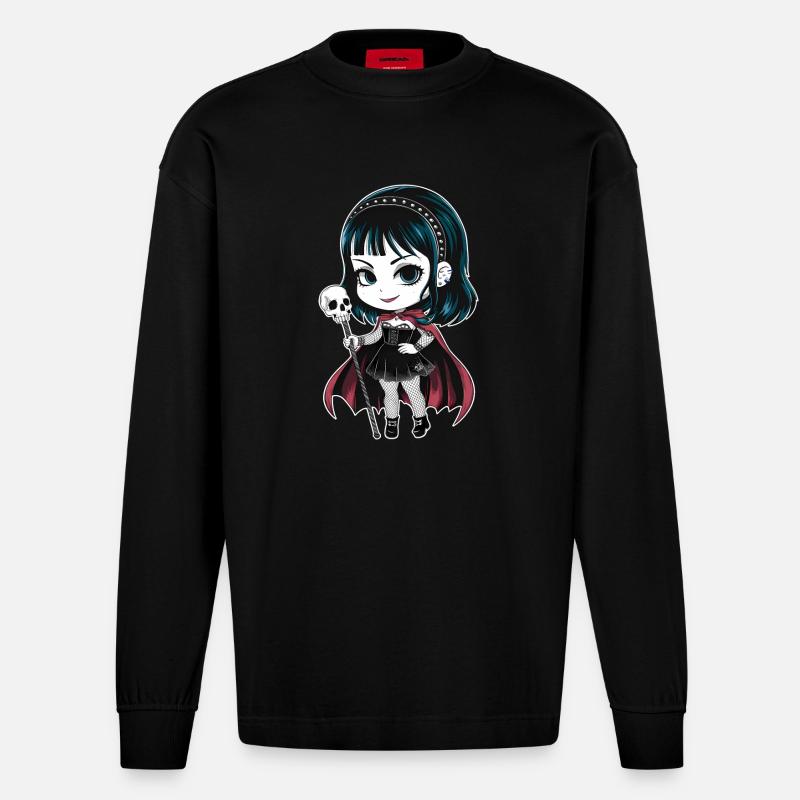 Chibi Gothic-Mädchen - Heavyweight Oversized Organic Langarmshirt Made in EU - SOLID BLACK