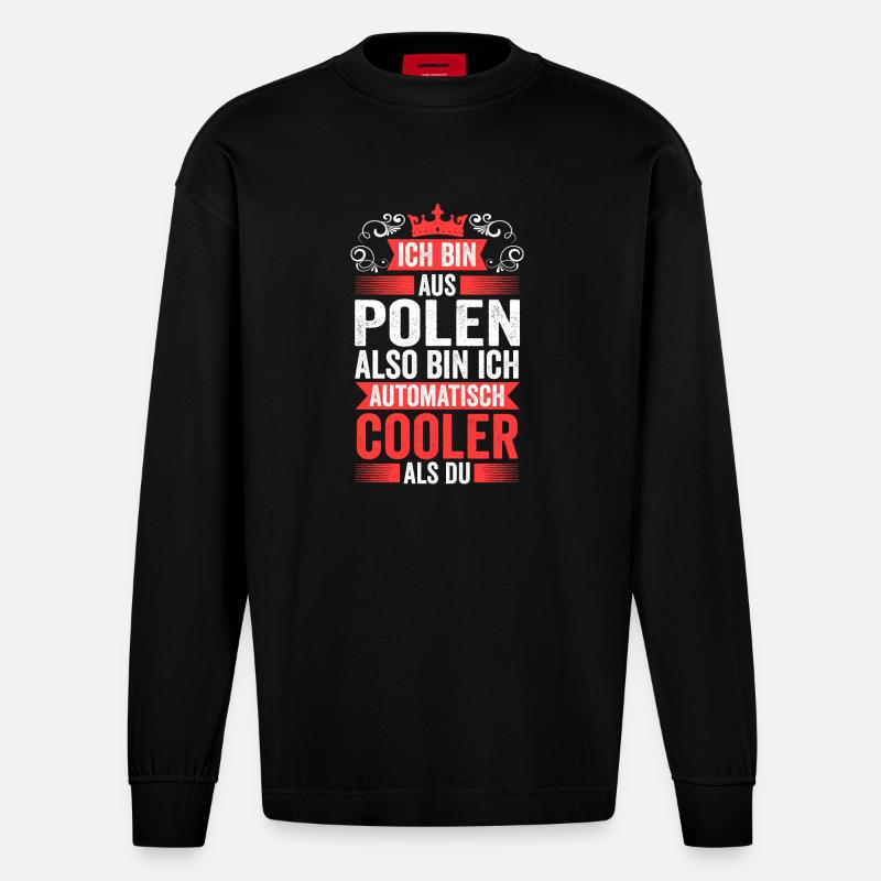 Pole Polnisch Polen - Heavyweight Oversized Organic Langarmshirt Made in EU - SOLID BLACK
