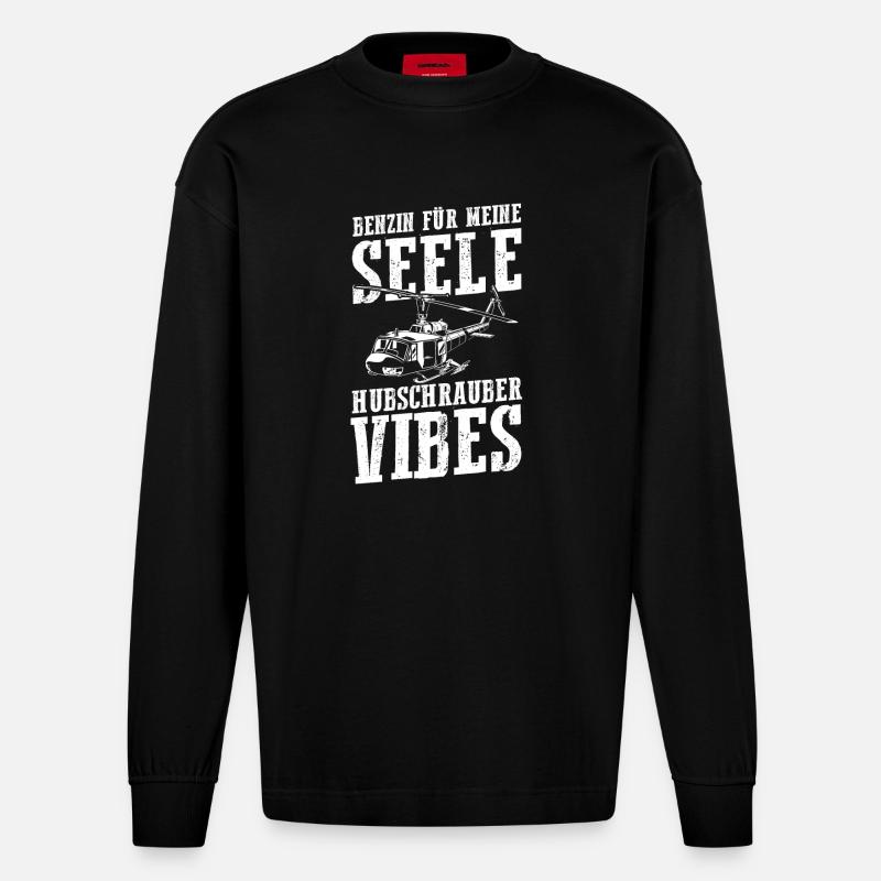 Pilot Helikopter Hubschrauber - Heavyweight Oversized Organic Langarmshirt Made in EU - SOLID BLACK
