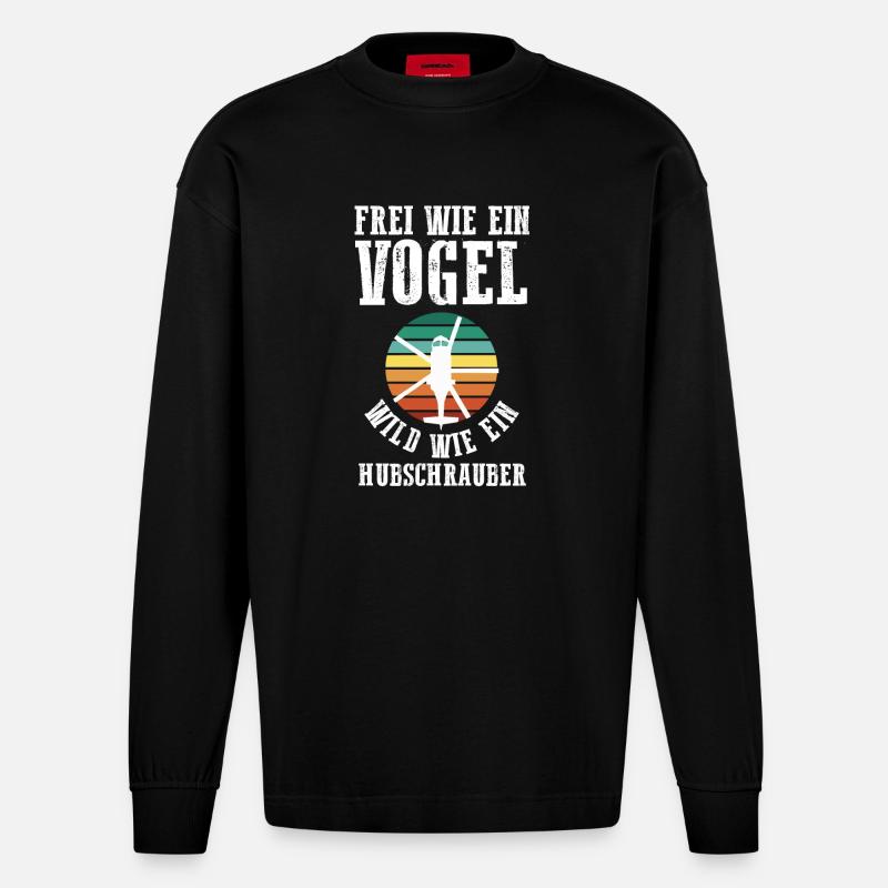 Pilot Helicopter Helicopter - Heavyweight Oversized Organic Longsleeve Shirt Made in EU - SOLID BLACK