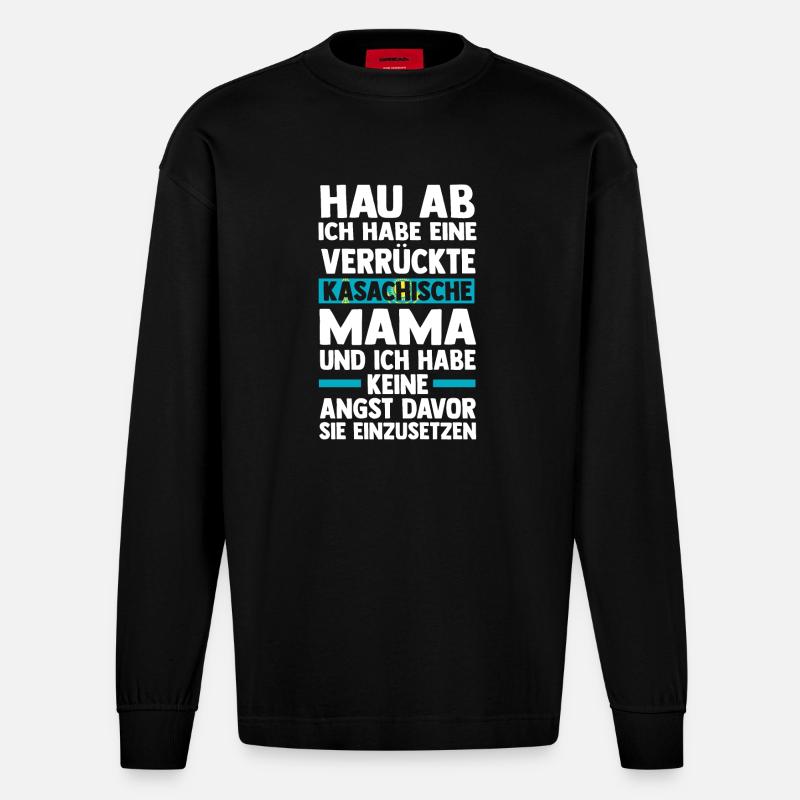 Kasachen Mama Mutter Kasachstan - Heavyweight Oversized Organic Langarmshirt Made in EU - SOLID BLACK