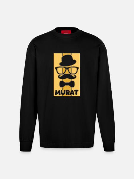 First name Murat - Heavyweight Oversized Organic Longsleeve Shirt Made in EU - SOLID BLACK