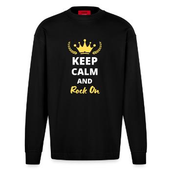 "Keep Calm and Rock On" - Rock Style - Heavyweight Oversized Organic Longsleeve Shirt Made in EU - SOLID BLACK - Front