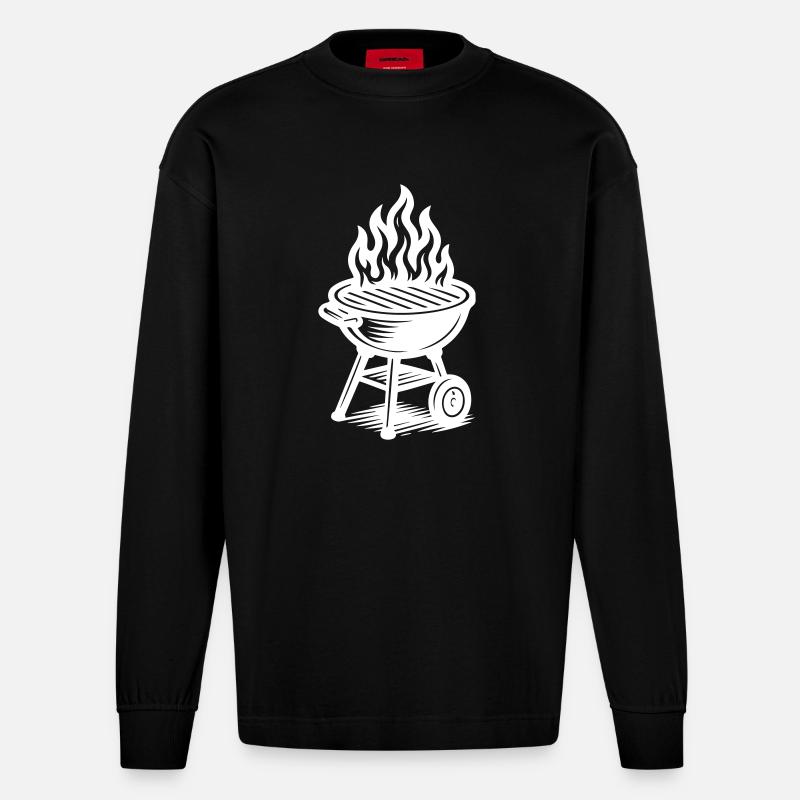 Grill Fire Grilling - Heavyweight Oversized Organic Longsleeve Shirt Made in EU - SOLID BLACK