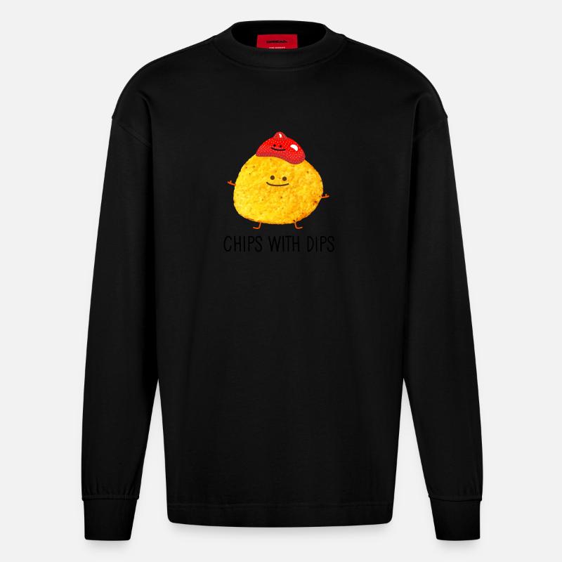 Chips mit Dips - Heavyweight Oversized Organic Langarmshirt Made in EU - SOLID BLACK