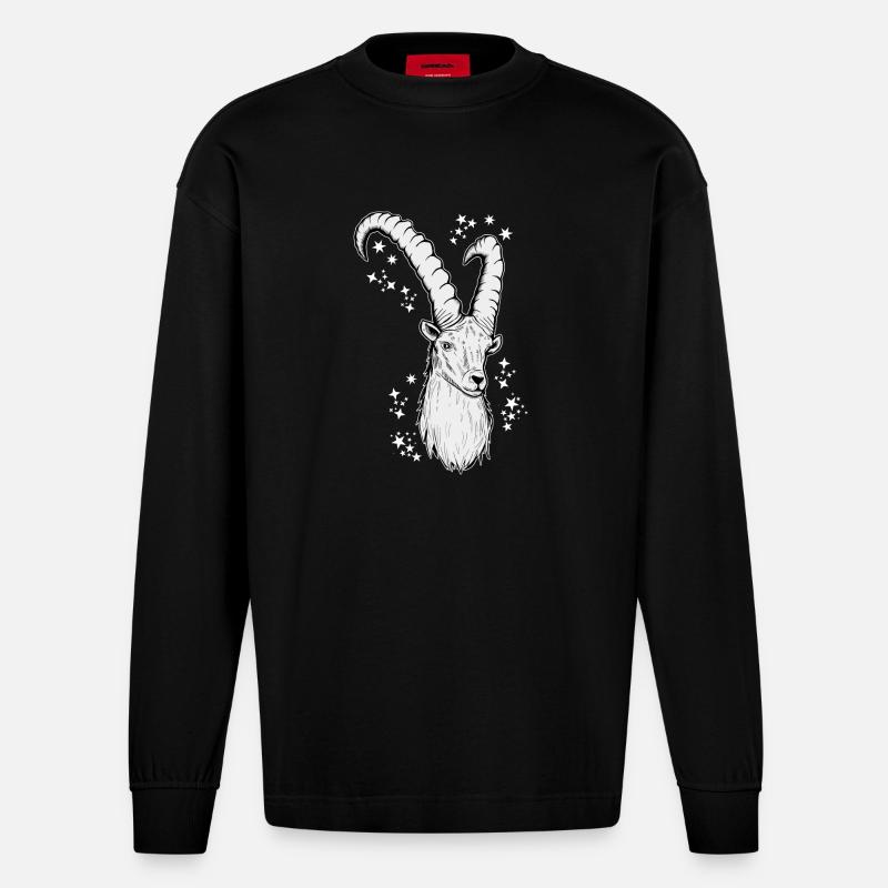 Steinbock Sternzeichen Astrologie - Heavyweight Oversized Organic Langarmshirt Made in EU - SOLID BLACK