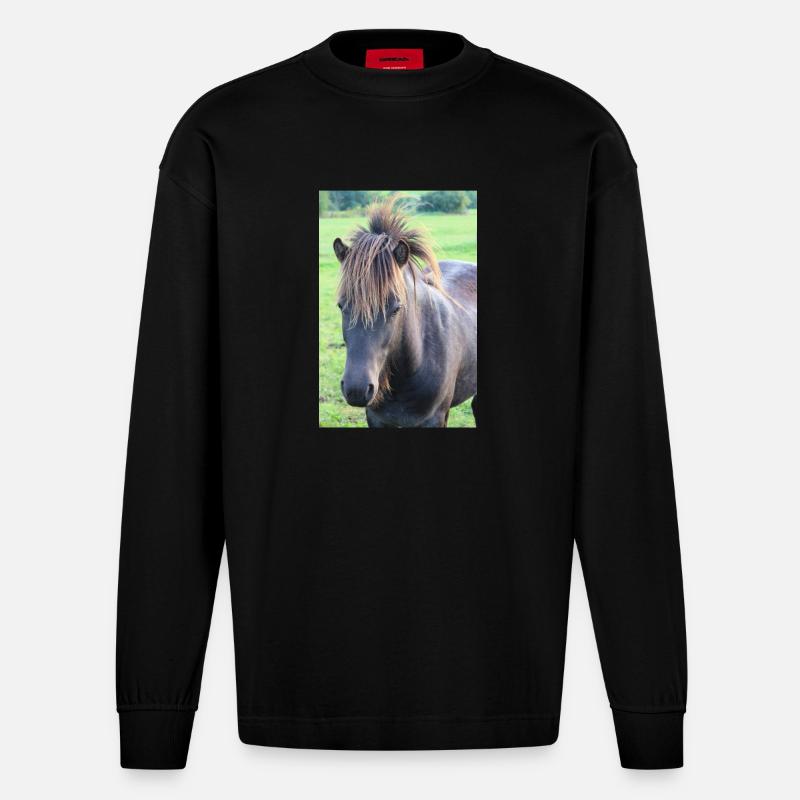 Pferd Pferdeposter - Heavyweight Oversized Organic Langarmshirt Made in EU - SOLID BLACK