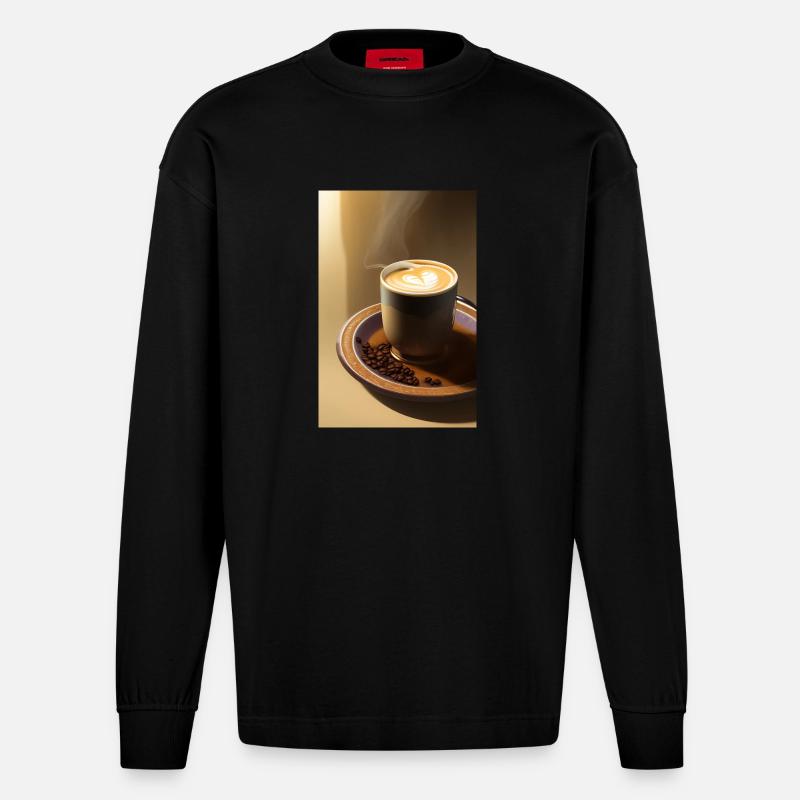 Kaffee, Kaffeebohnen - Heavyweight Oversized Organic Langarmshirt Made in EU - SOLID BLACK