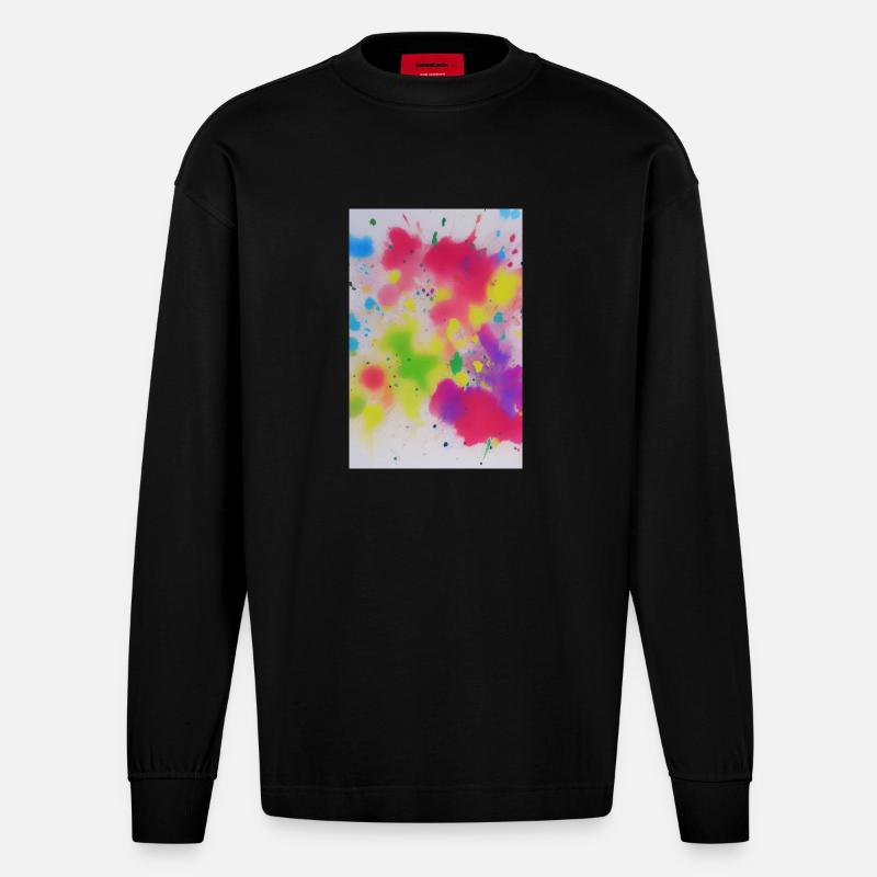 Bunte Farbspritzer - Heavyweight Oversized Organic Langarmshirt Made in EU - SOLID BLACK