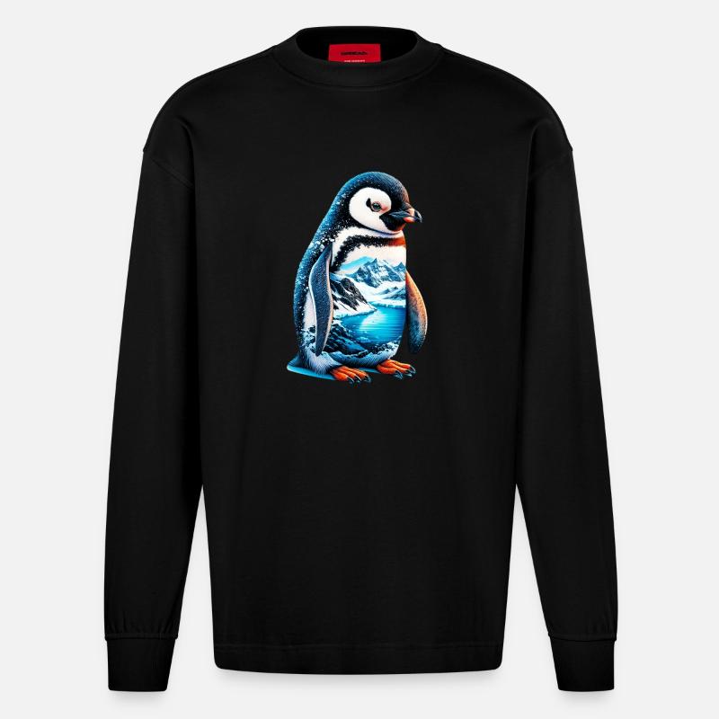 Pinguin - Heavyweight Oversized Organic Langarmshirt Made in EU - SOLID BLACK