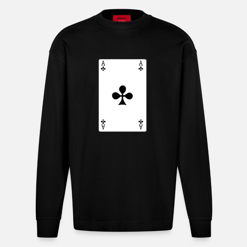 Carte à jouer As de Trèfle - Manches longues bio épais oversize fabriqué en UE - SOLID BLACK