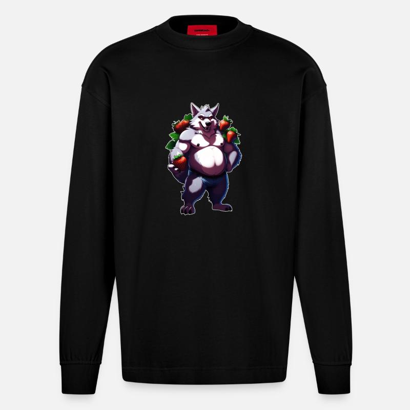 Wolf Erdbeere 1 - Heavyweight Oversized Organic Langarmshirt Made in EU - SOLID BLACK