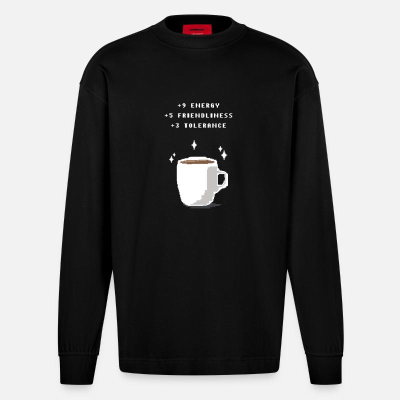 Coffee boost - Heavyweight Oversized Organic Langarmshirt Made in EU - SOLID BLACK