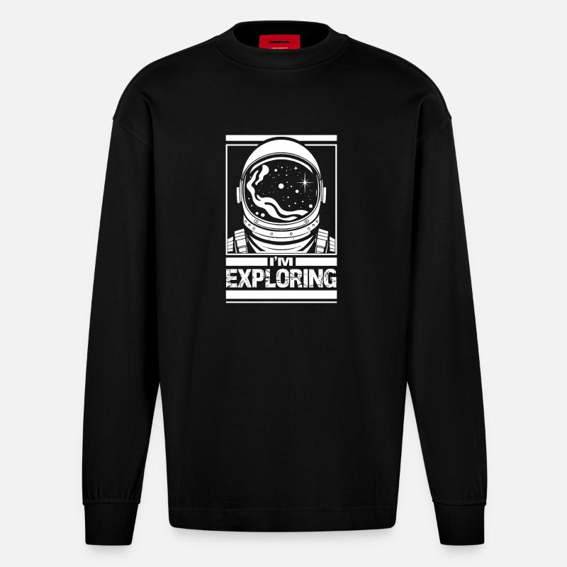 I'm Exploring - Heavyweight Oversized Organic Longsleeve Shirt Made in EU - SOLID BLACK
