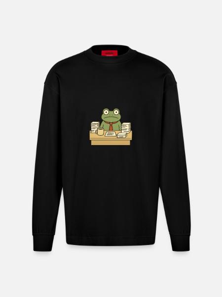 Business Frog - Heavyweight Oversized Organic Longsleeve Shirt Made in EU - SOLID BLACK