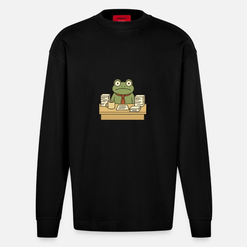 Business-Frosch - Heavyweight Oversized Organic Langarmshirt Made in EU - SOLID BLACK