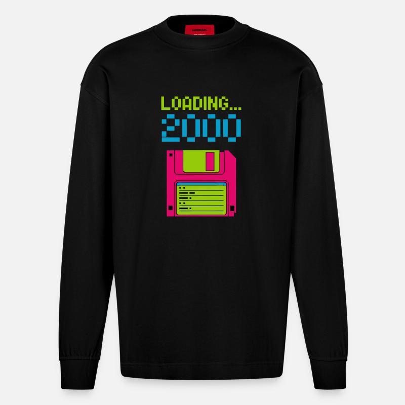 Loading 2000 Disketten-Design Retro Pixel Design - Heavyweight Oversized Organic Langarmshirt Made in EU - SOLID BLACK